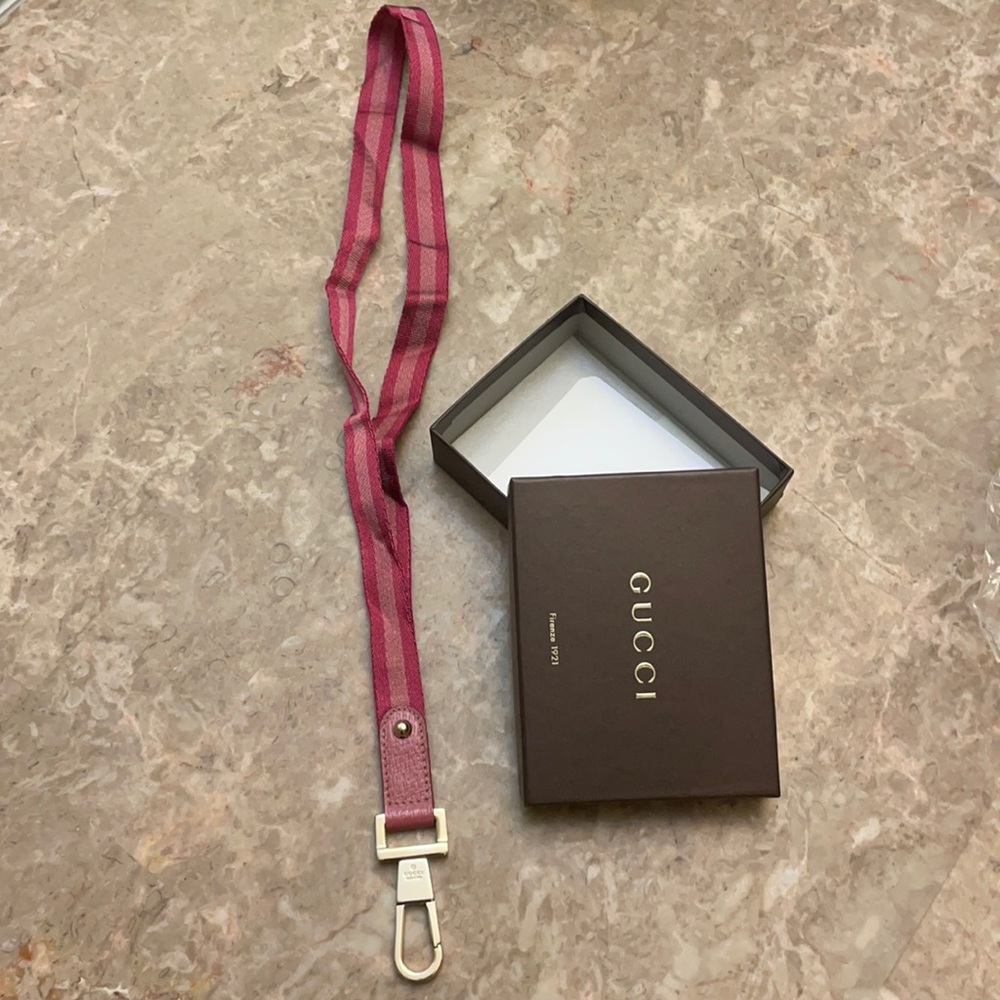 Gucci web fabric and leather phone strap